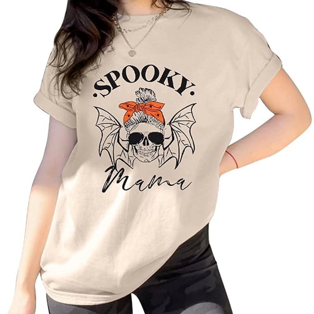 Spooky Mama - beige skull / bat t-shirt